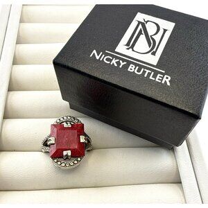 Nicky Butler Ring Raw Ruby Art Deco Sterling Silver 925 Geometric Sz 8 Marcasite